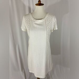 Skies Are Blue White Linen Eyelet Dress